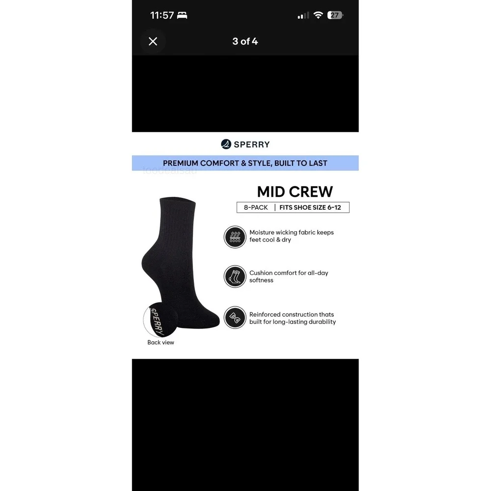 Men's Sperry 8-Pack Cushioned Mid Crew Socks, White, 6-12 must sell make offer